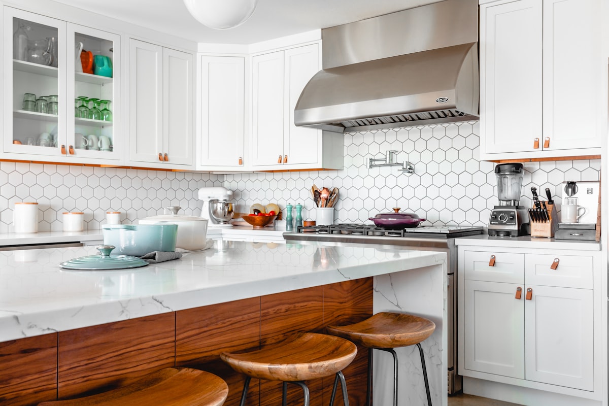Chef's kitchen with marble island